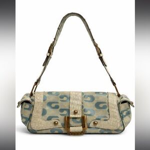 Vintage Guess Monogram Shoulder Bag Blue/Teal with Gold Hardware